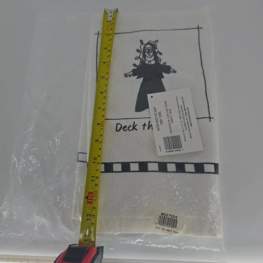 Vintage Deck the Habit Nun Christmas Towel Stevens Linen Catholic Humor NOS